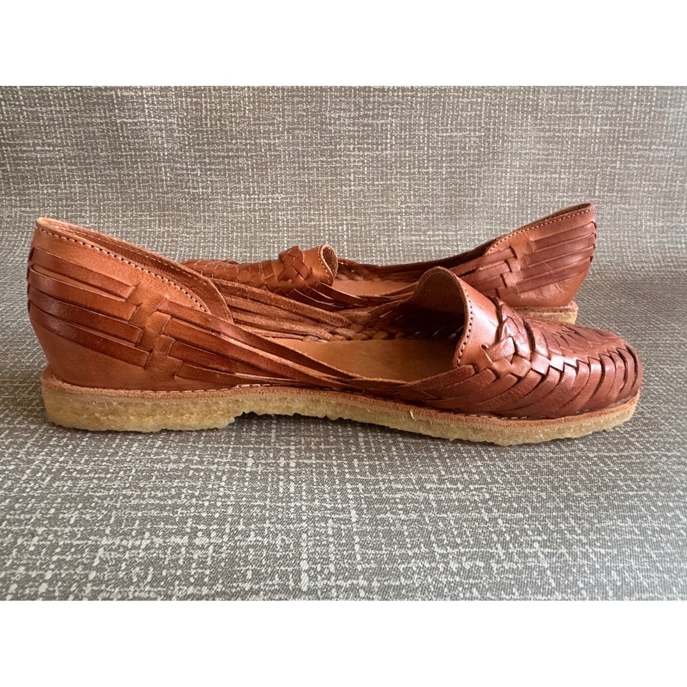 Will Leather Goods Brown Leather Woven Huarache Flats Shoes Womens 10 Mexico